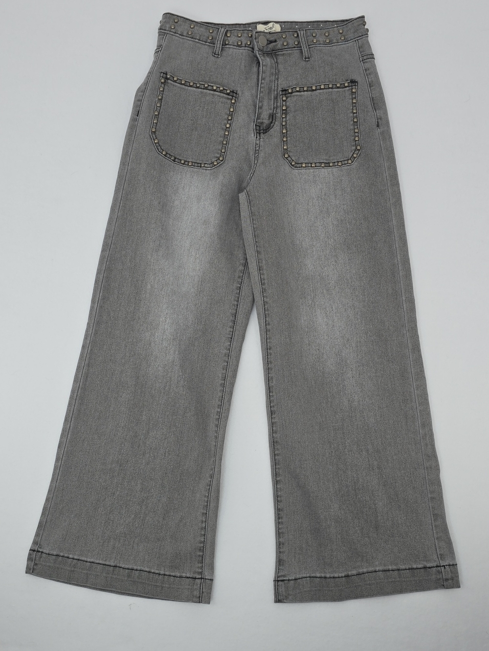 Easel Stud Detail High Waist Washed Denim Pants